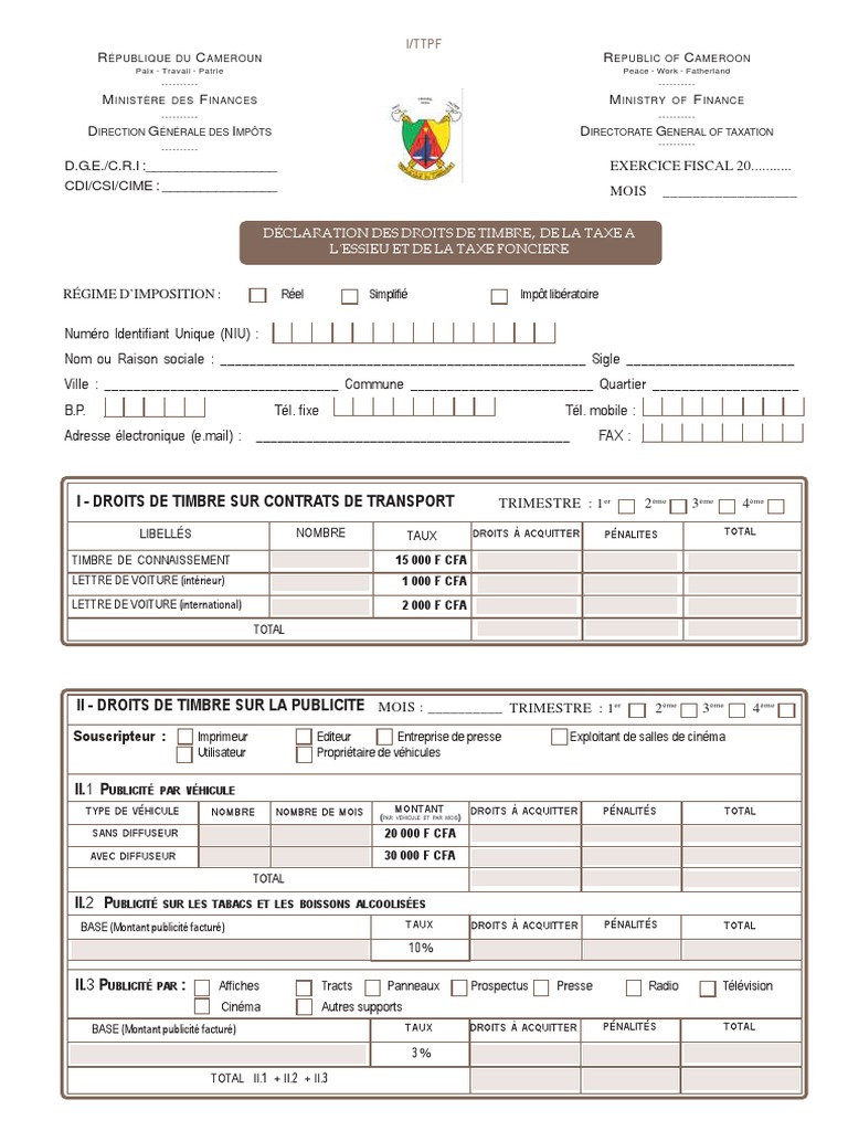 Déclaration des Taxes au Cameroun | PDF | Impôts | Taxe foncière