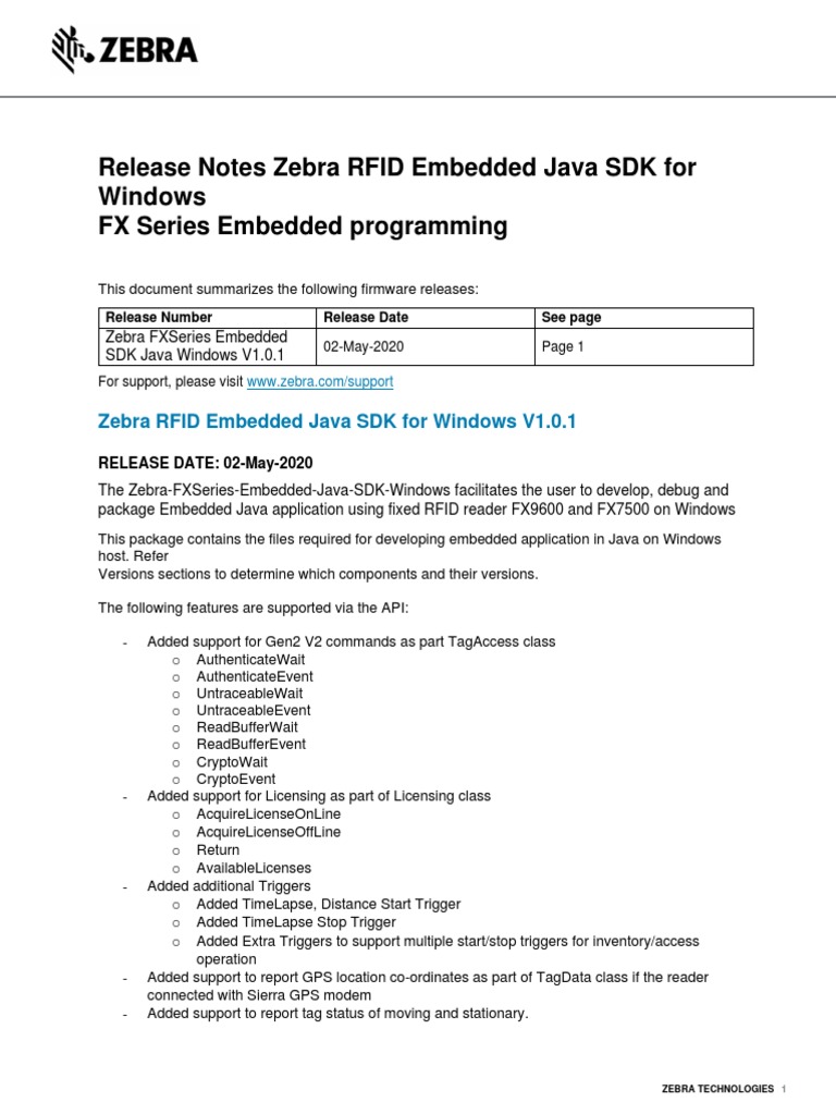 Zebra RFID Java SDK V1.0.1 Windows Fxseries Embedded Programming