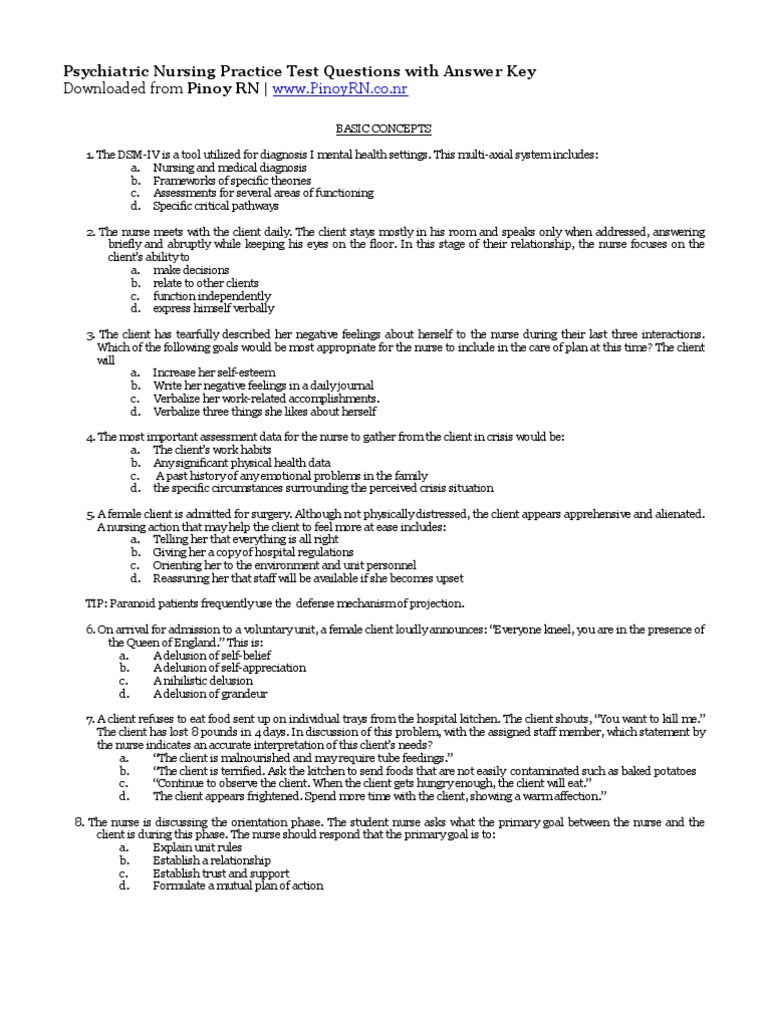 Psych Nsg Sample Questions Personality Disorder Nursing