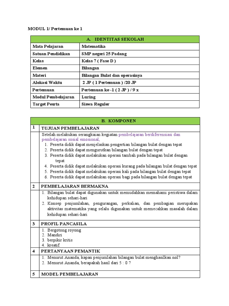Modul Ajar Bilangan Bulat Pdf