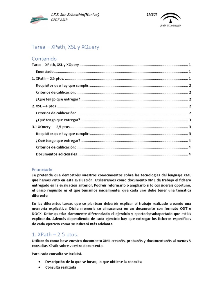 Tarea de XML: XPath, XSL y XQuery | PDF | Xml | Bases de datos