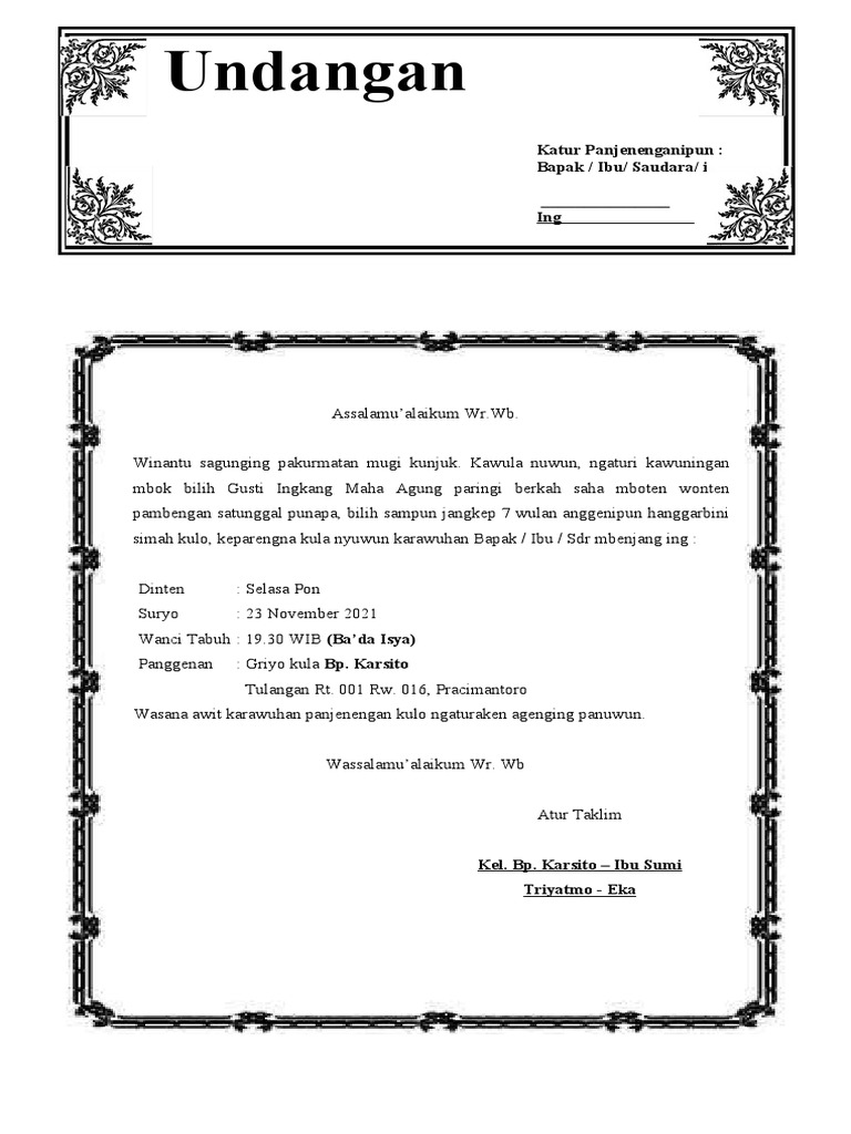 Undangan Yasinan Tingkeban | PDF