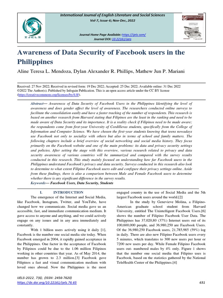 Awareness Of Data Security Of Facebook Users In The Philippines Pdf