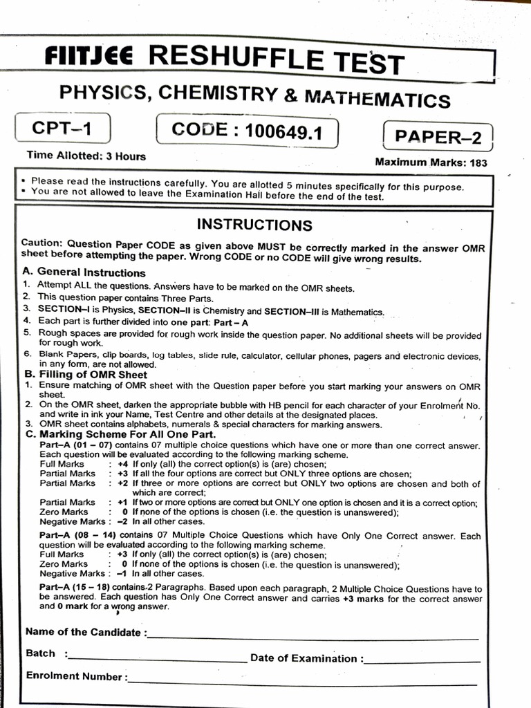 Reshuffling Test Paper2 With Answer Key | PDF
