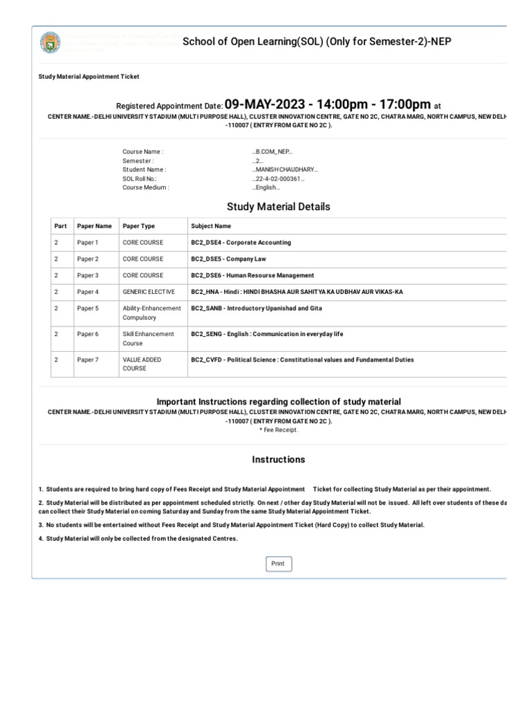 Sol study material appointment pdf