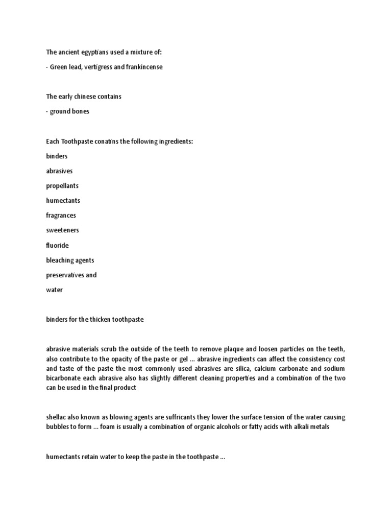 Toothpaste Ingredients Explained | PDF