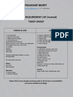 Revised Camera Requirement List - Tarot Shoot