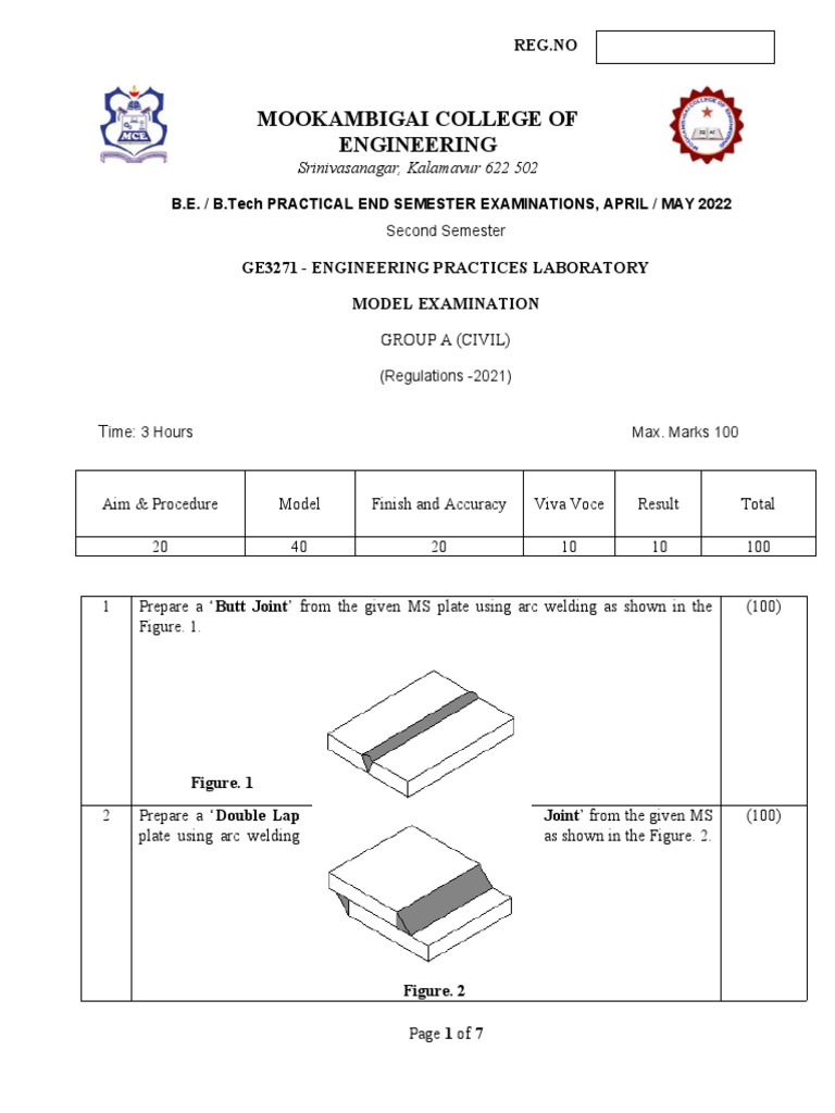 GE3271 Engineering Practices Lab Exam | PDF | Welding | Construction
