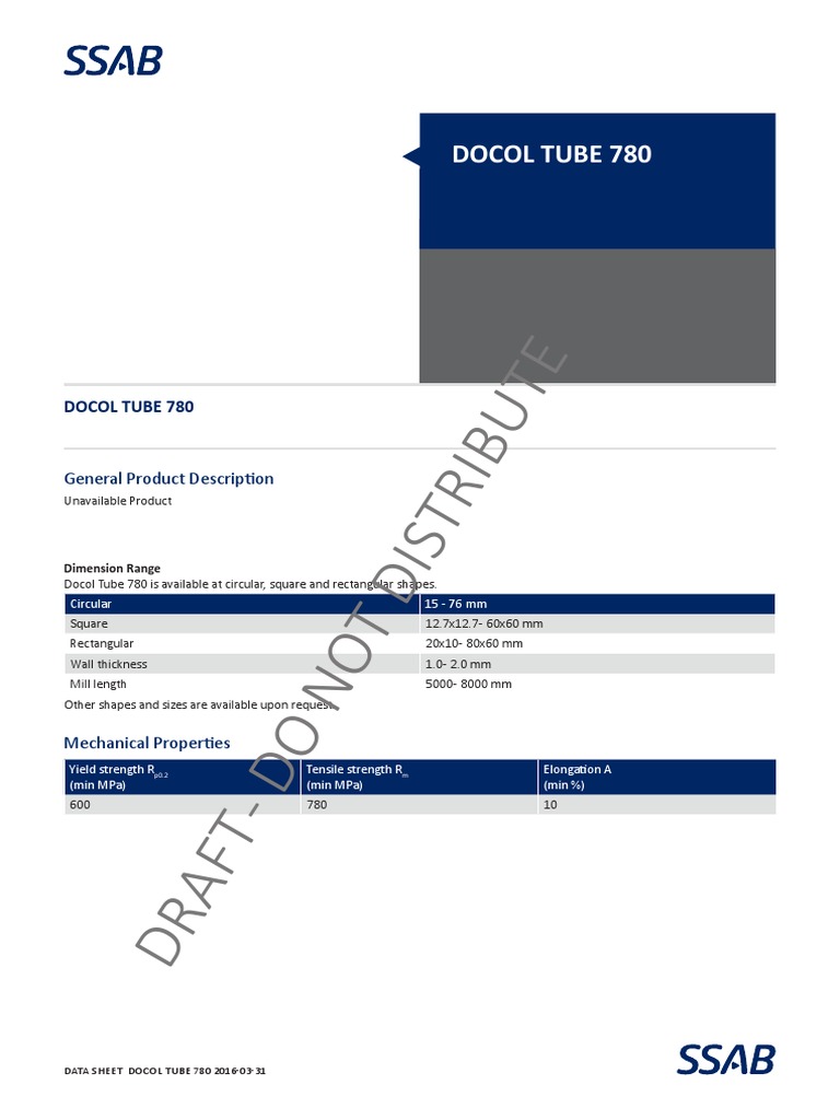 Docol Tube 780 Data Sheet | PDF | Corrosion | Coating