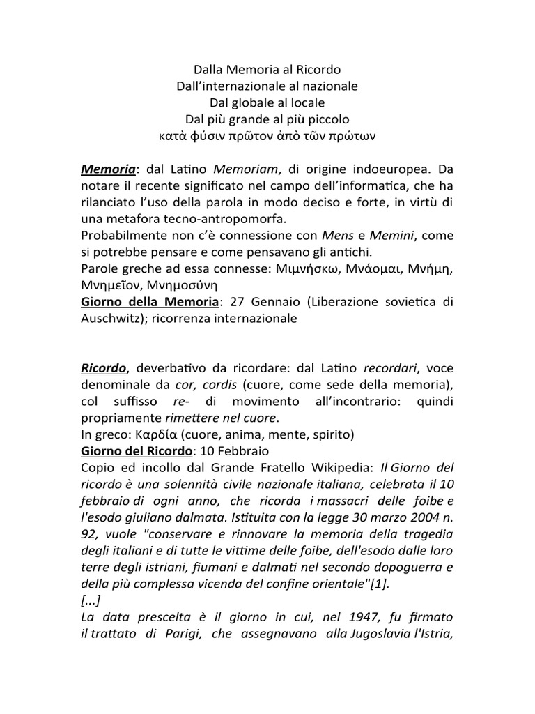 Ricordo e Memoria | PDF