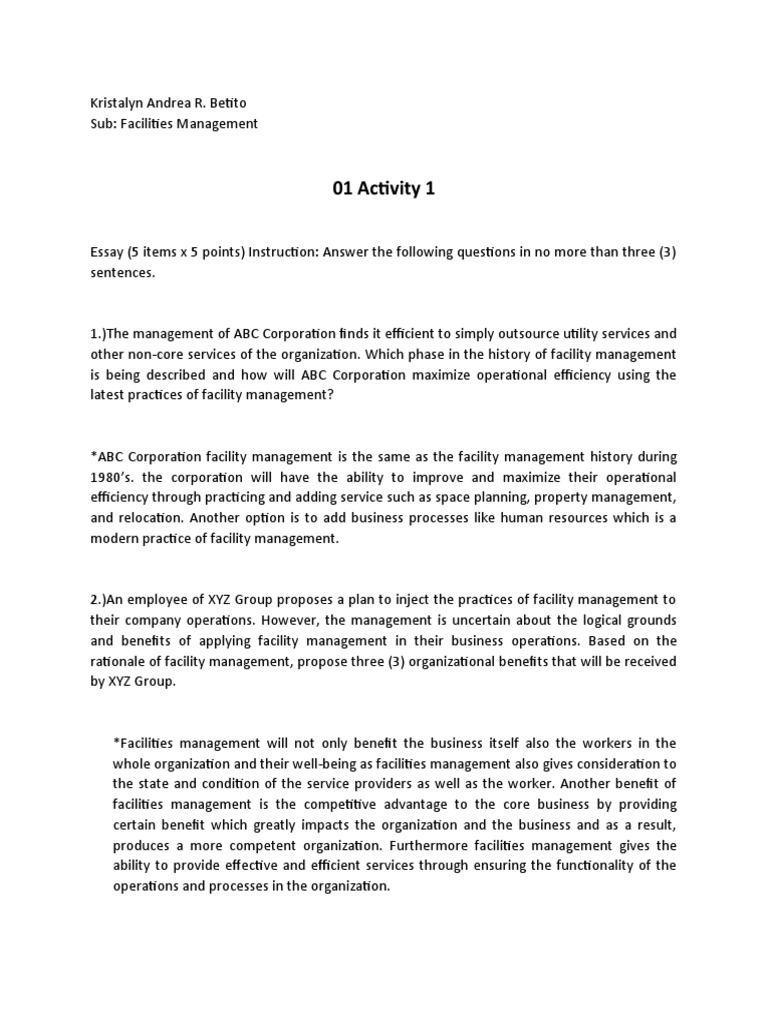 01 Activity 1 Facilities Management PDF Outsourcing Business
