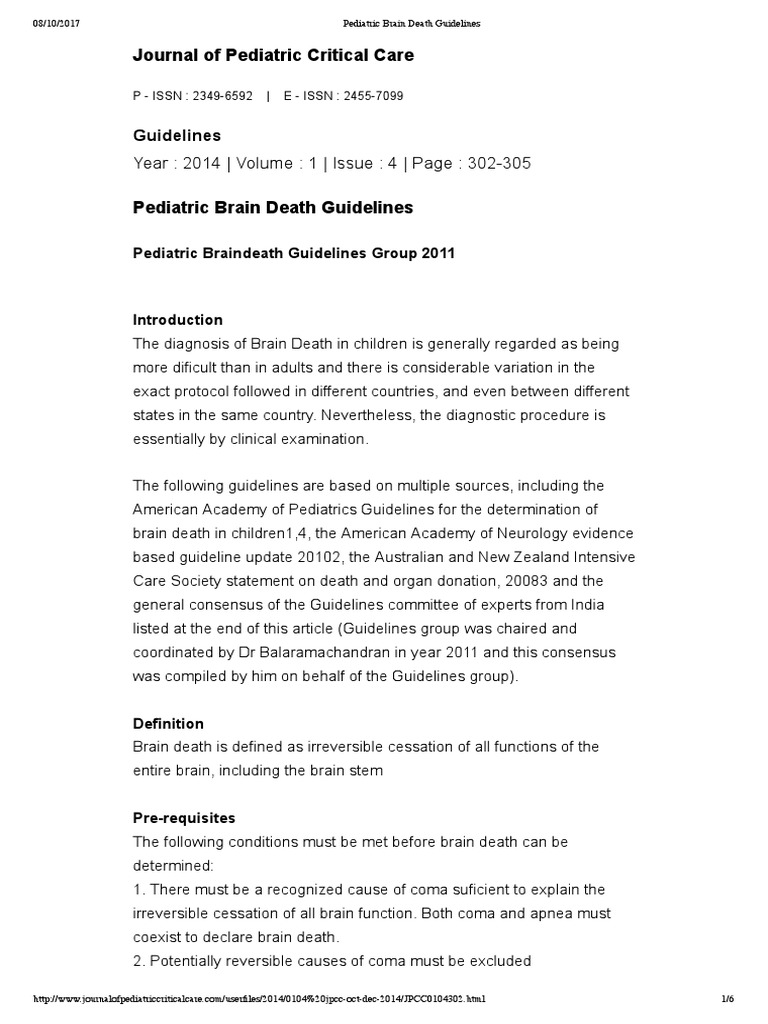 Pediatric Brain Death Guidelines JPCC 2014 PDF