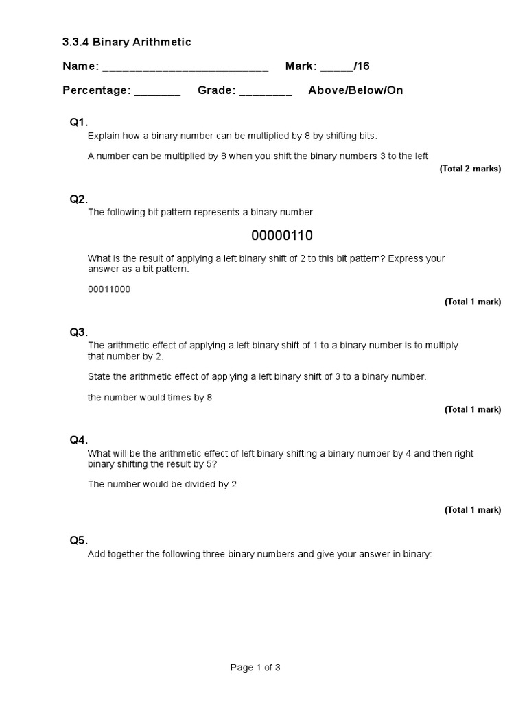 3-3-4 Binary Arithmetic (16) PPQ's | PDF | Bit | Numbers
