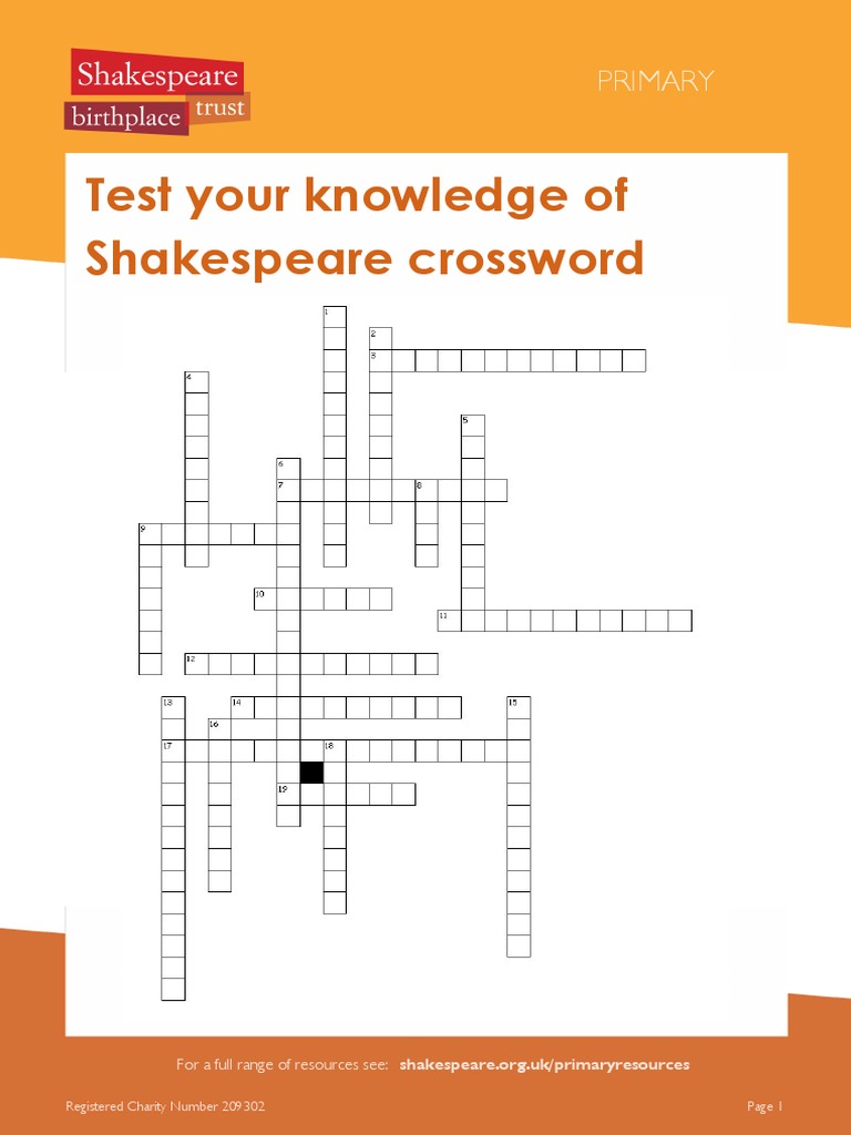 All About Shakespeare Crossword PDF Social Science Art