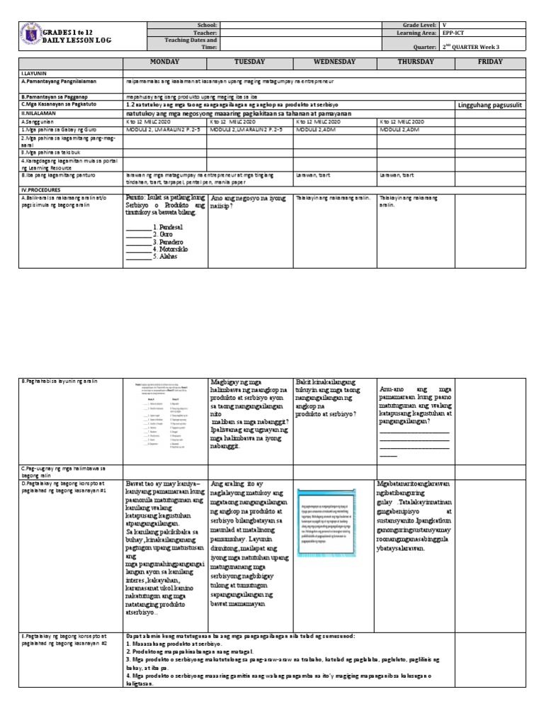 DLL - Epp 5 - Q2 - W3-1 | PDF