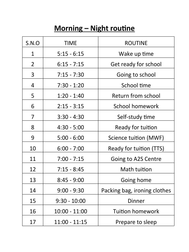 Morning Night Routine PDF