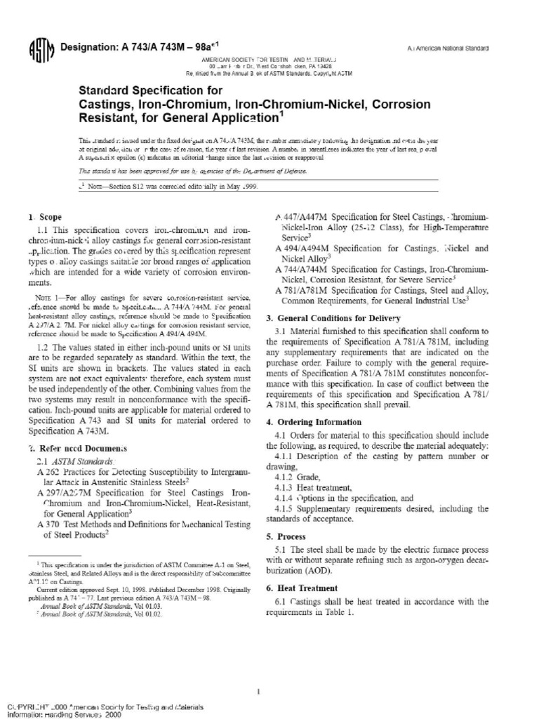 Astm A 743 98 | PDF