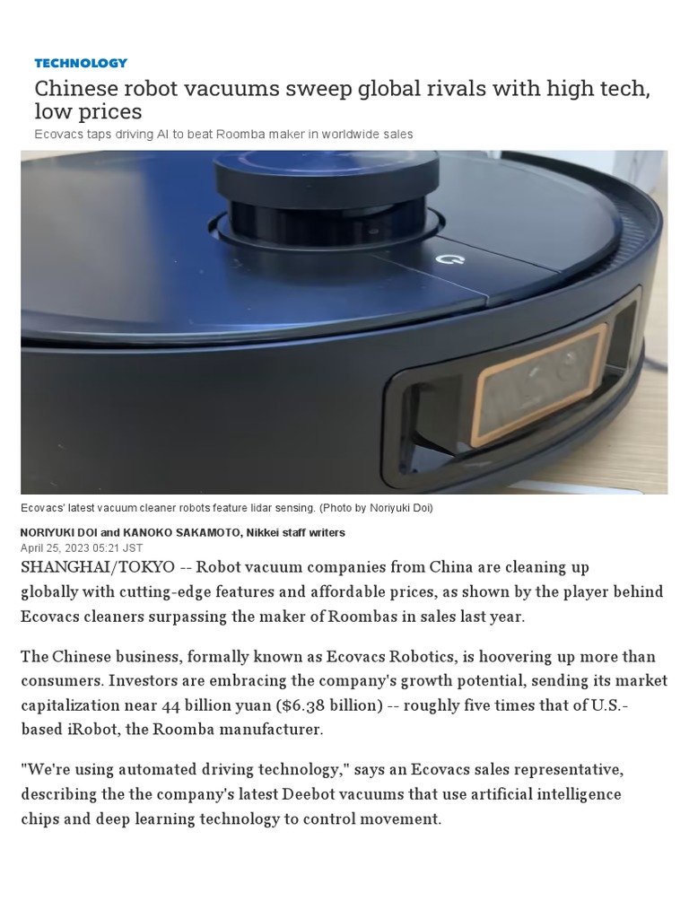 Chinese Robot Vacuum Maker Ecovacs Surpasses Roomba Manufacturer iRobot