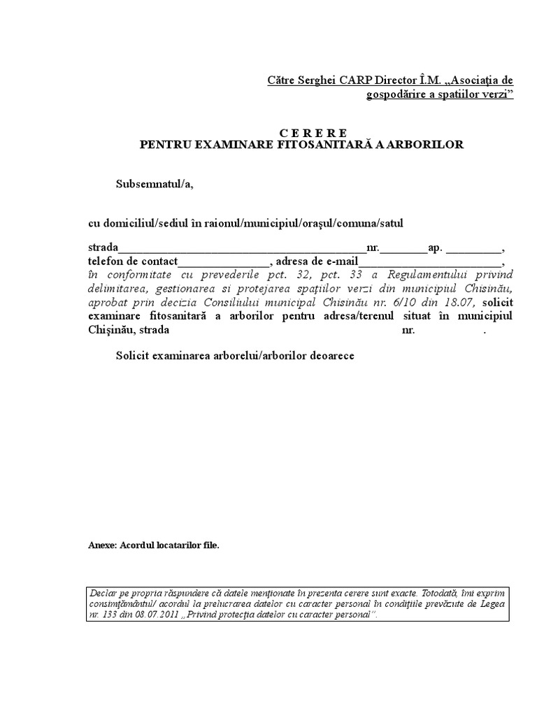 CERERE Solicitare Examinare Fitosanitară A Arborilor | PDF