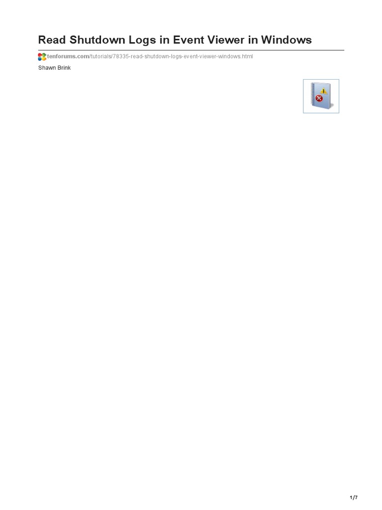 Read Shutdown Logs in Event Viewer in Windows PDF
