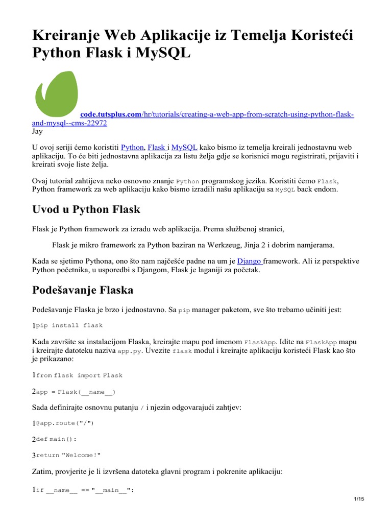 Kreiranje Web Aplikacije Iz Temelja Koristeći Python Flask I MySQL | PDF