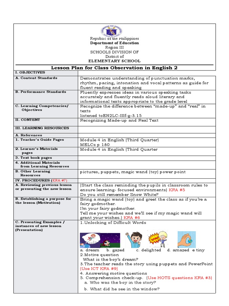 English 2 Lesson Plan: Real vs. Made-up Texts | PDF | Learning | Lesson ...