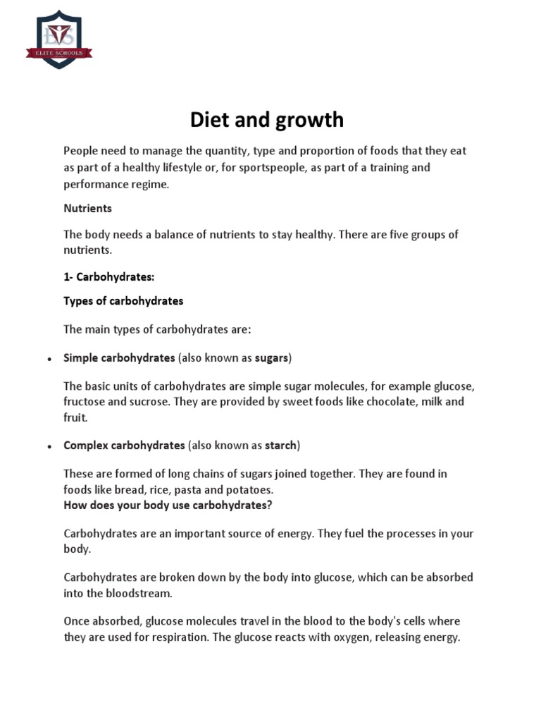 View of Diet and Growth (Part 1) | PDF | Carbohydrates | Glucose