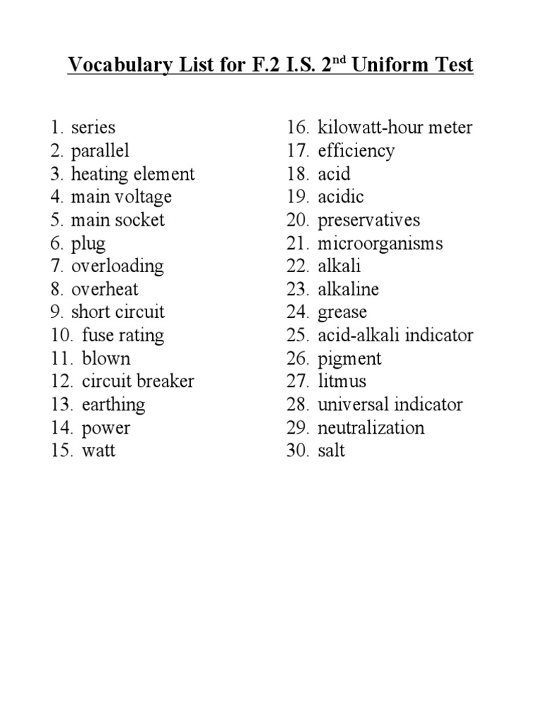 F.2 I.S. Vocabulary: Alkali Terms | PDF | Science & Mathematics ...