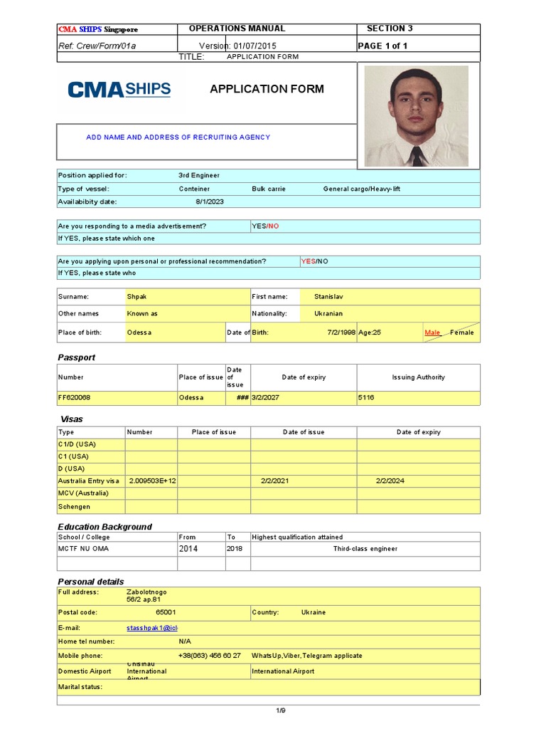 Crew Application Form | PDF | Oil Tanker | Ships