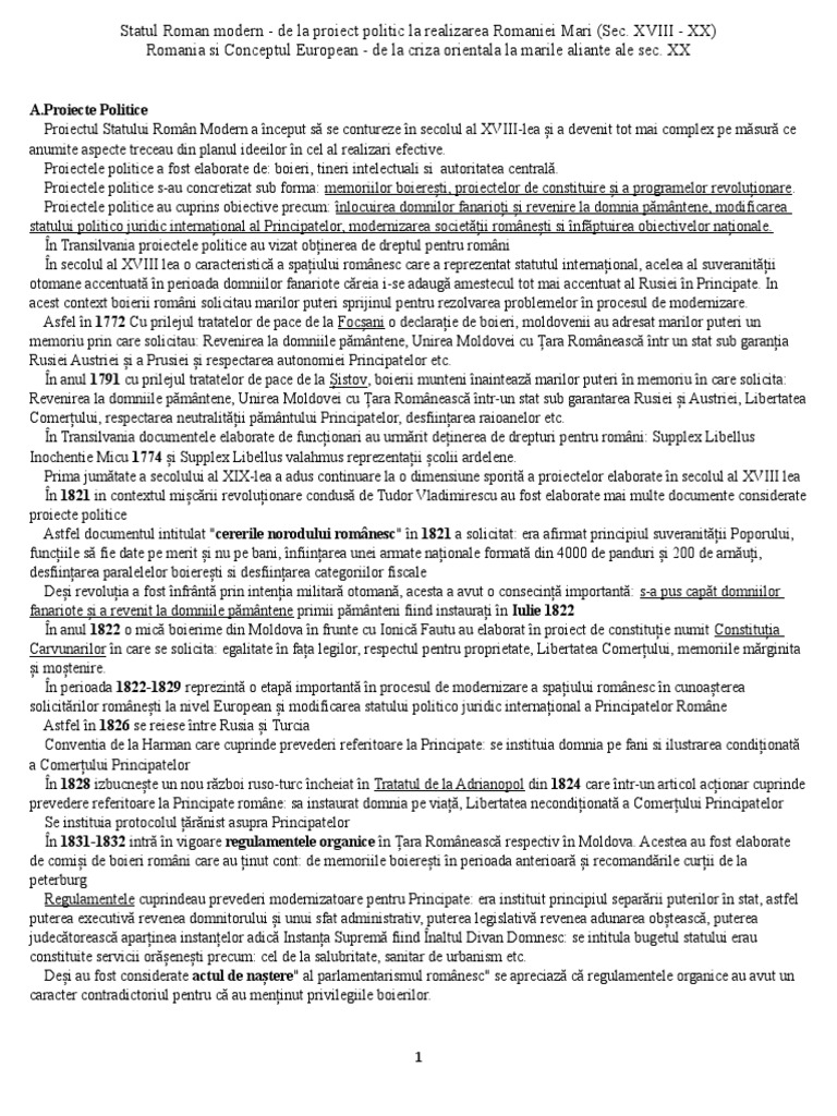 Statul Roman Modern - de La Proiect Politic La Realizarea Romaniei Mari ...