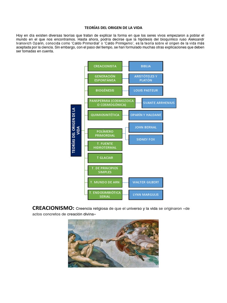Teorías Del Origen de La Vida | PDF | Organismos | Abiogénesis