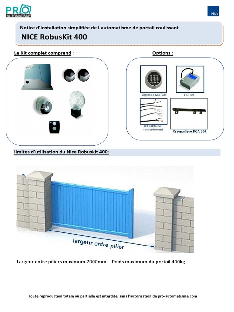 Notice d'installation Nice Robus 400 PDF Biens — free download