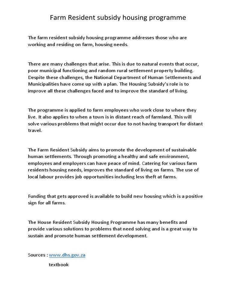 Farm Resident Housing Subsidy Programme. | PDF