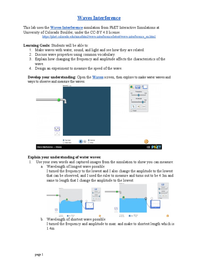 4waves Interference Instruction and Worksheet PDF Diffraction Wavelength