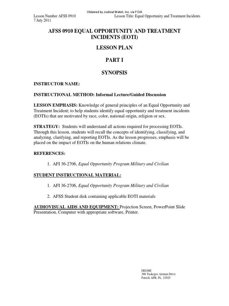 Afss 0910 Equal Opportunity and Treatment Incidents (Eoti) | PDF ...