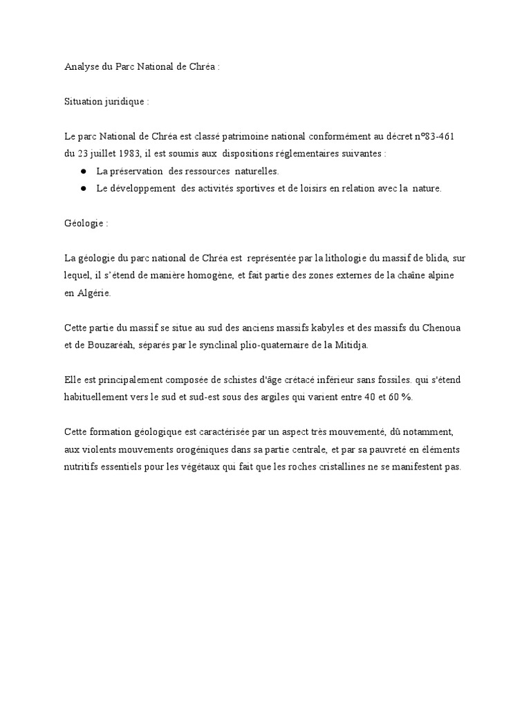 Analyse du Parc National de Chréa | PDF | Faune | Sciences de la terre
