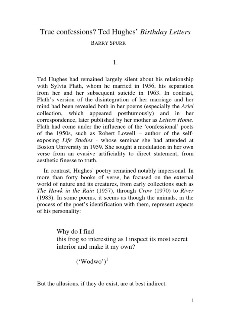 Ted Hughes Birthday Letters Poetry