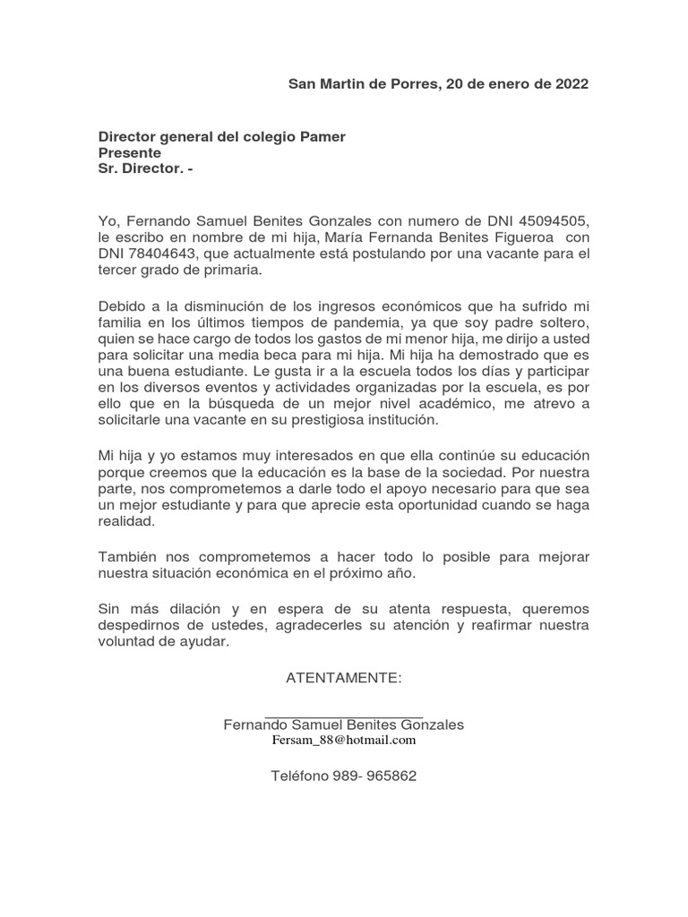 Solicitud de Media Beca Escolar 2022 | PDF