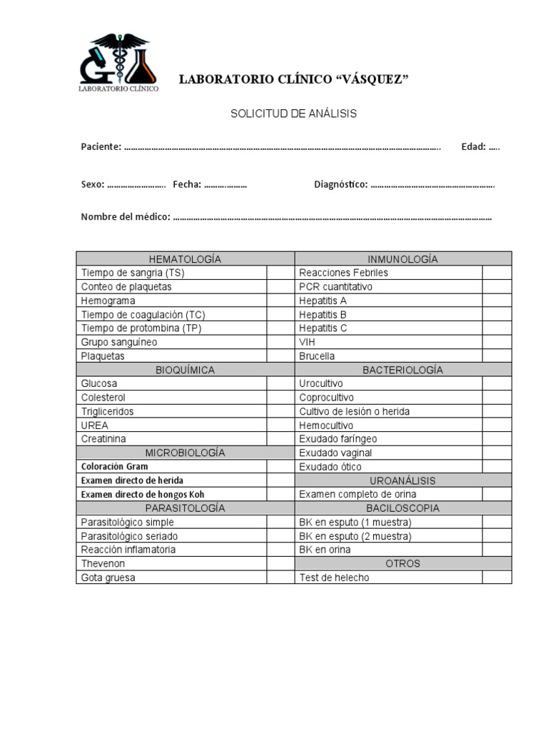 Solicitud de analisis laboratorio pdf