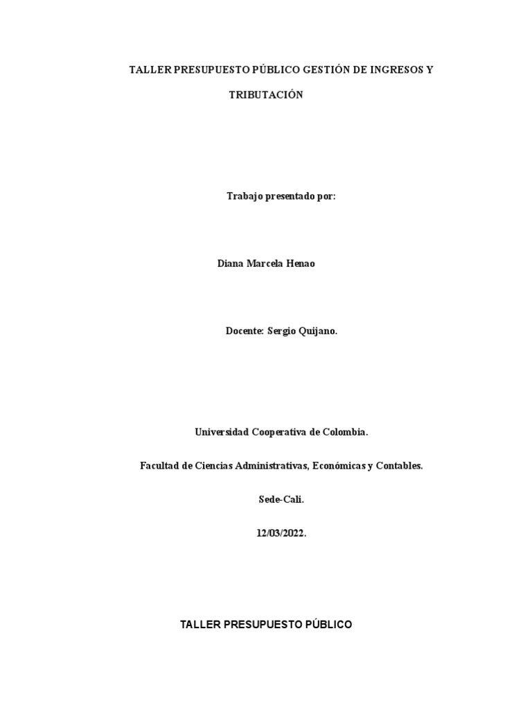 Taller Gestión de Ingresos y Tributación 4 | PDF | Impuestos | Presupuesto