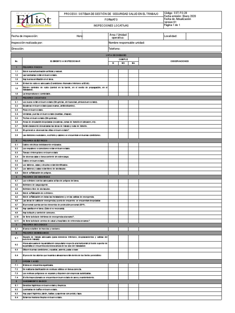 SST-FO-28 Formato Inspección Locativa | PDF | Higiene
