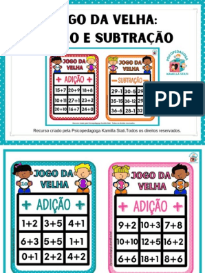 Jogo da velha: adição e subtração - Loja - Psicopedagoga Kamilla Stati