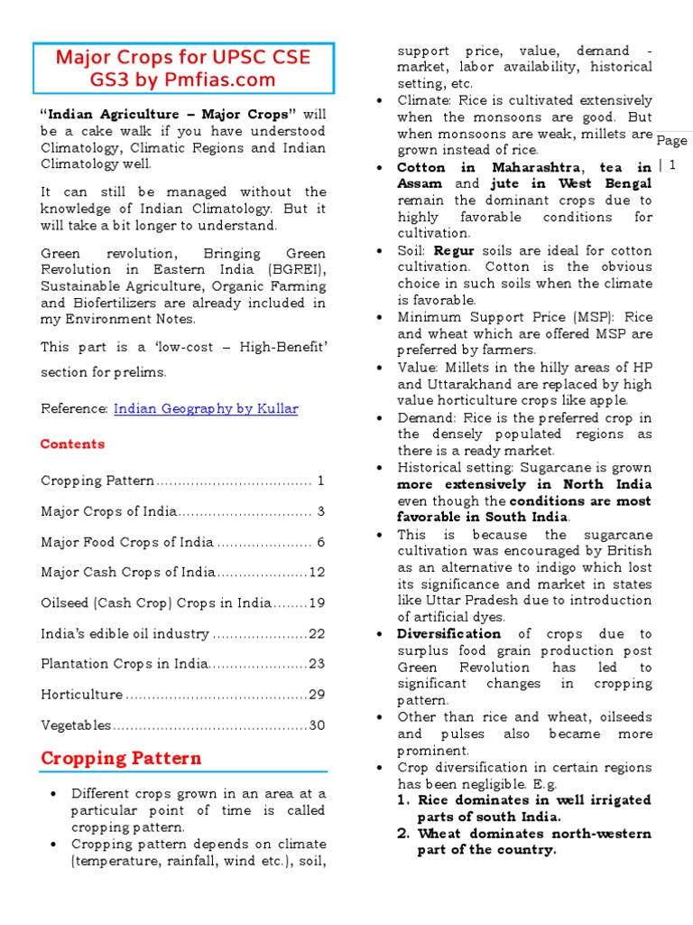 Major Crops | PDF | Agriculture | Rice