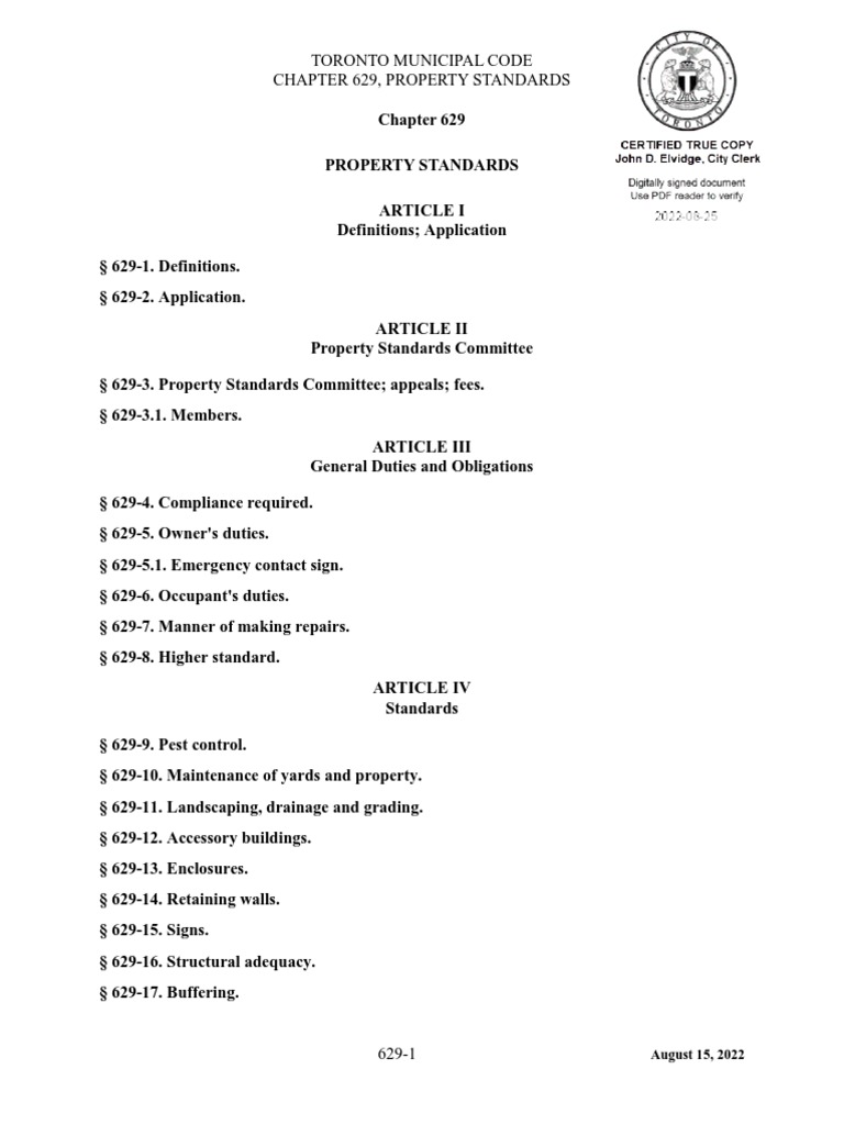 Toronto Municipal Code Chapter 629, Property Standards: August 15, 2022 ...