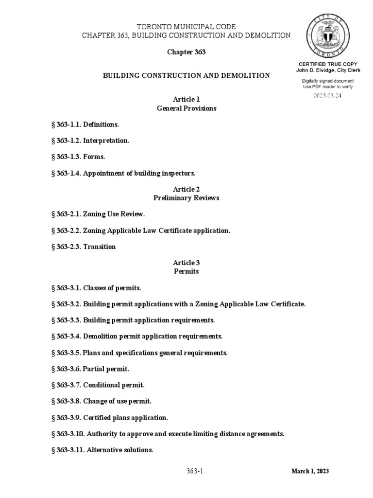 Toronto Municipal Code Chapter 363, Building Construction and