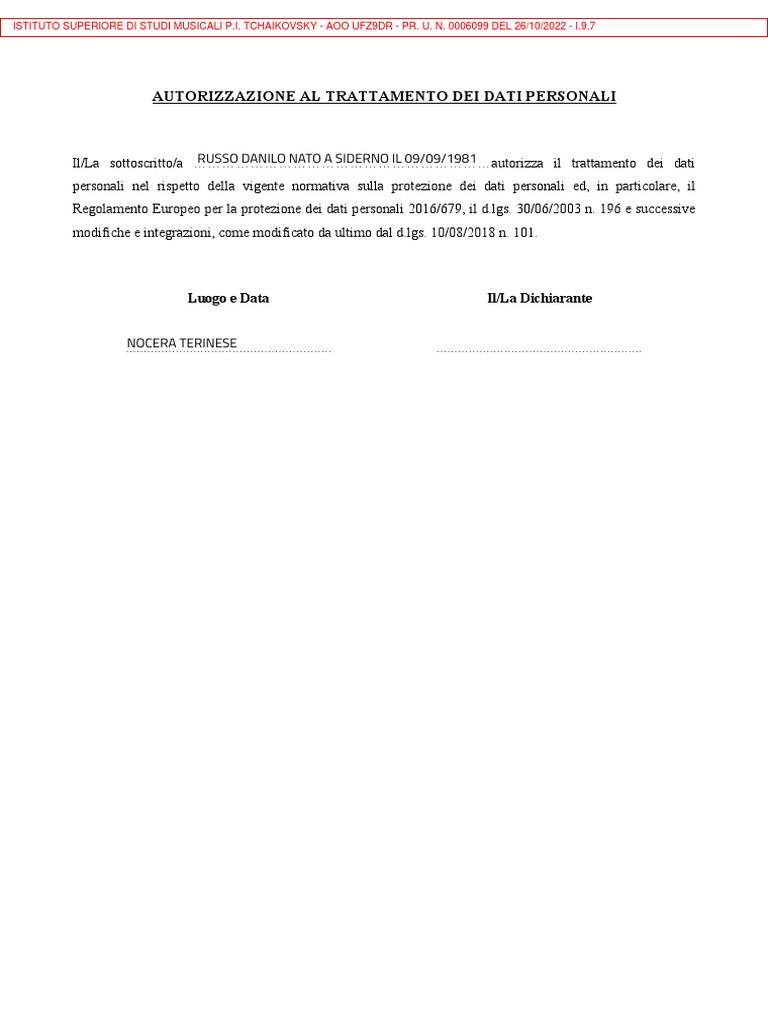 Modulo Autorizzazione Trattamento Dati2 PDF
