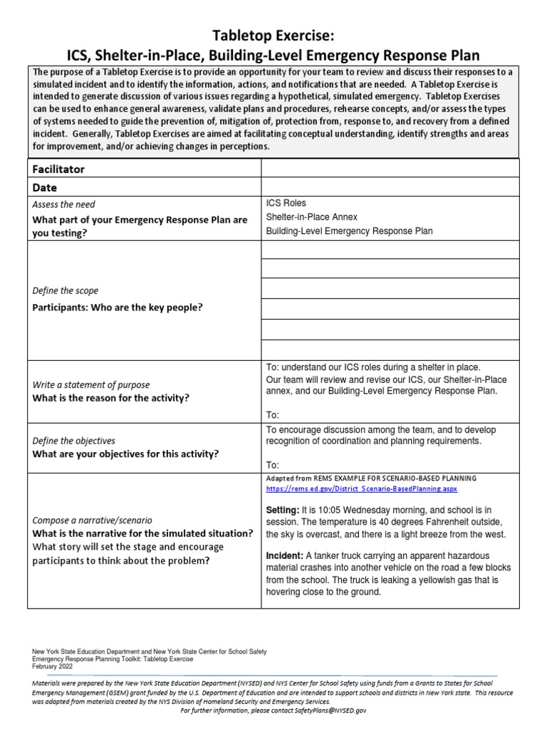 NYSED Tabletop Exercise ICS PDF Emergency Management Incident
