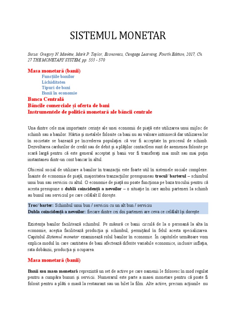 Curs 10-11 Sistemul Monetar | PDF