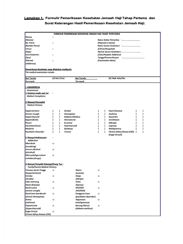 Formulir Pemeriksaan Kesehatan Haji | PDF