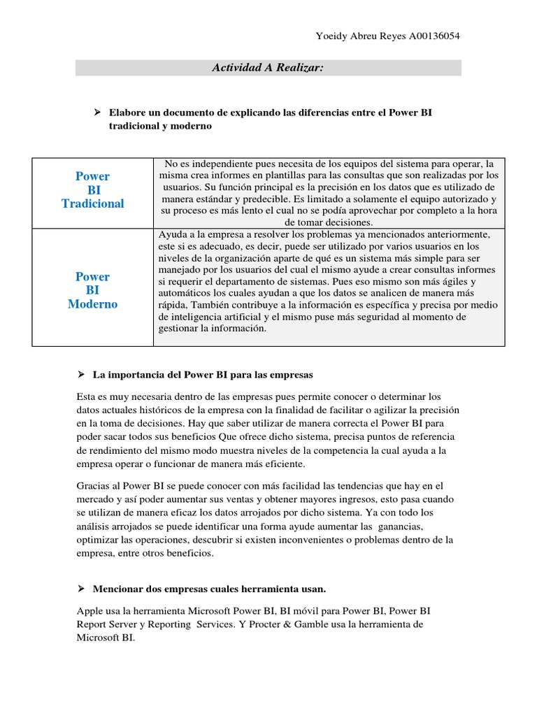 Diferencias Power BI Tradicional y Moderno | PDF | Microsoft | Toma de ...